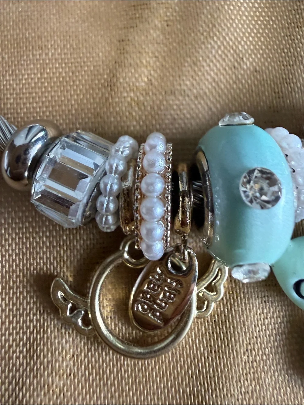 Silver Cat Charm Bracelet with Mint Blue Enamel Cat Charm